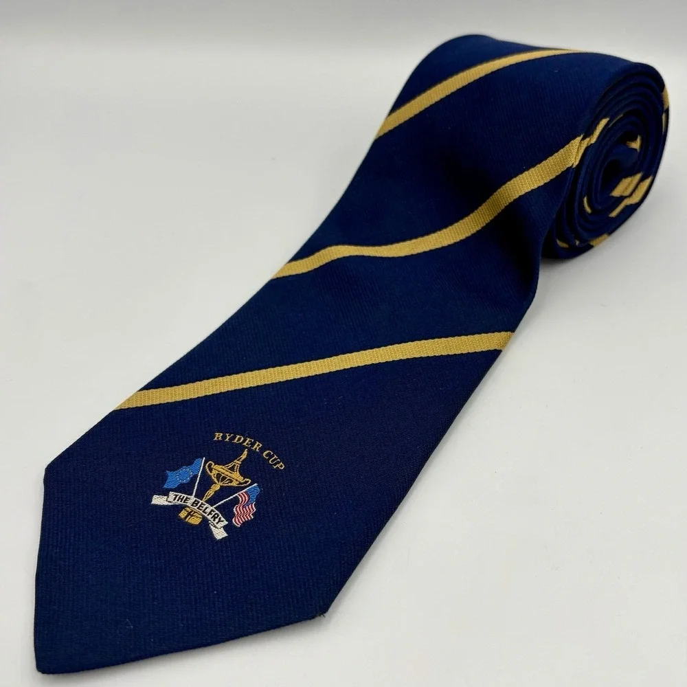 VTG Ben Silver Ryder Cup Belfry Handmade Pure English Silk Regimental Repp Tie